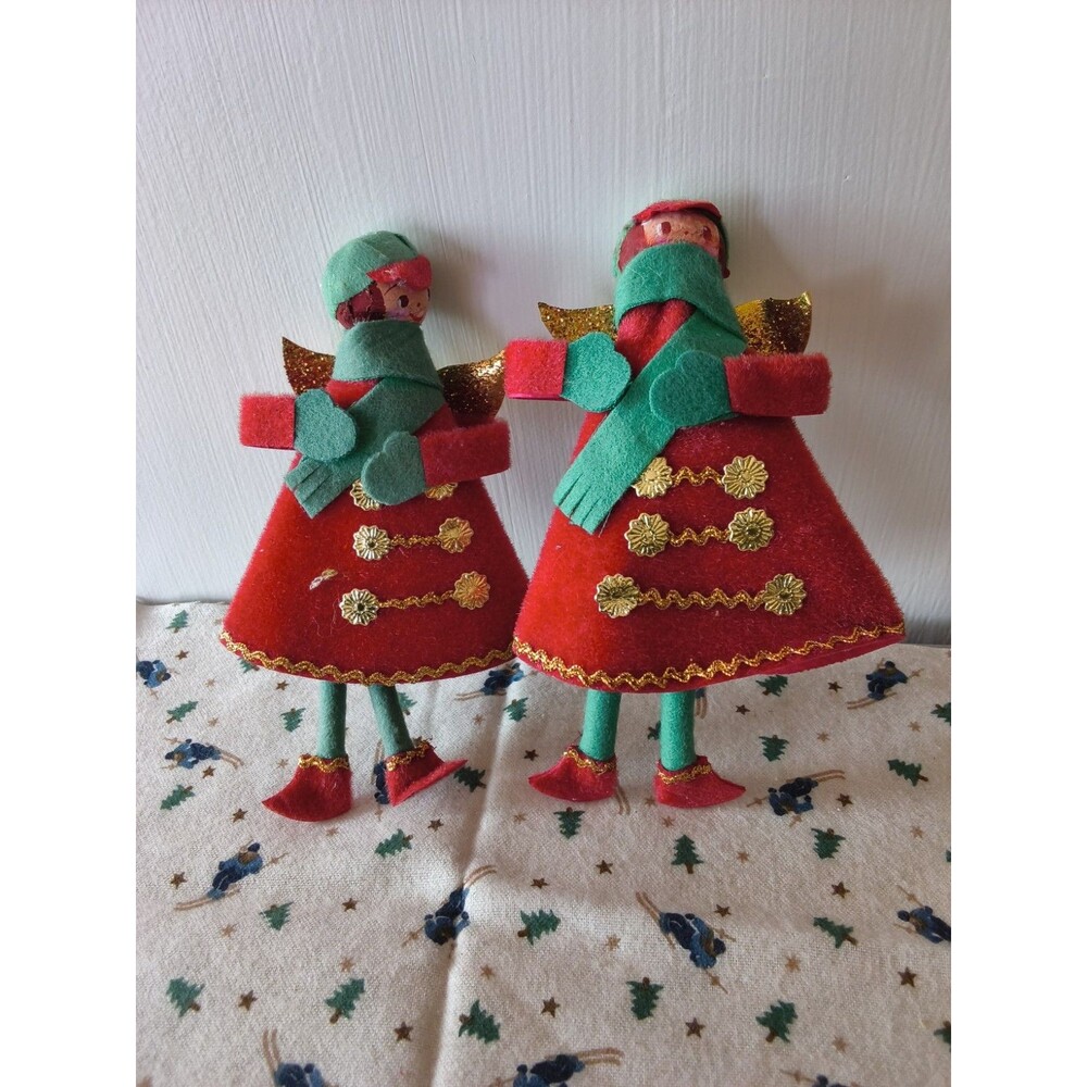 Vintage MCM Putz Christmas Ornaments Angel Carolers 1960s Rare Japan (Lot of 2)